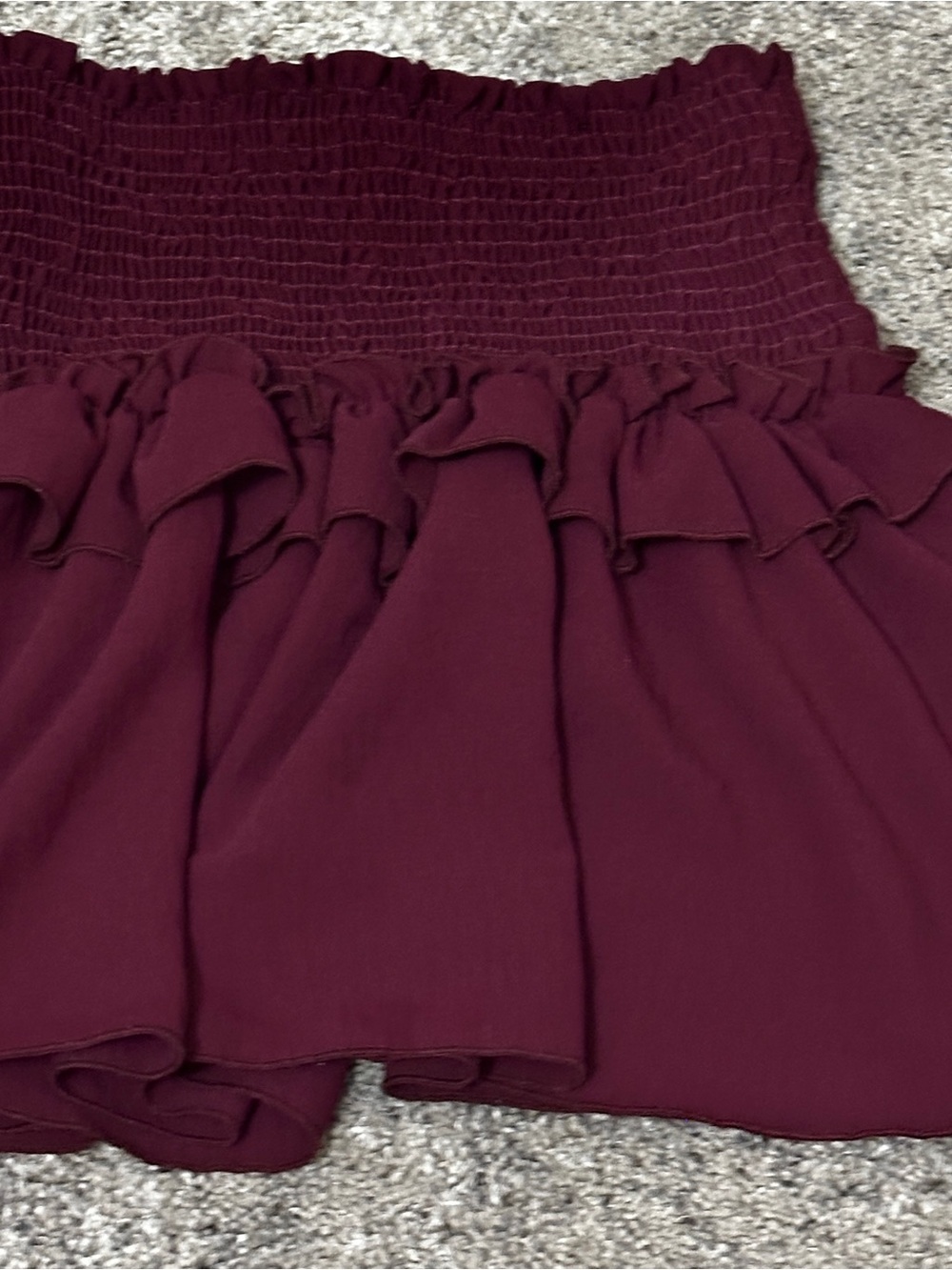 Blue Blush Maroon Smocked Ruffle Skirt Dress